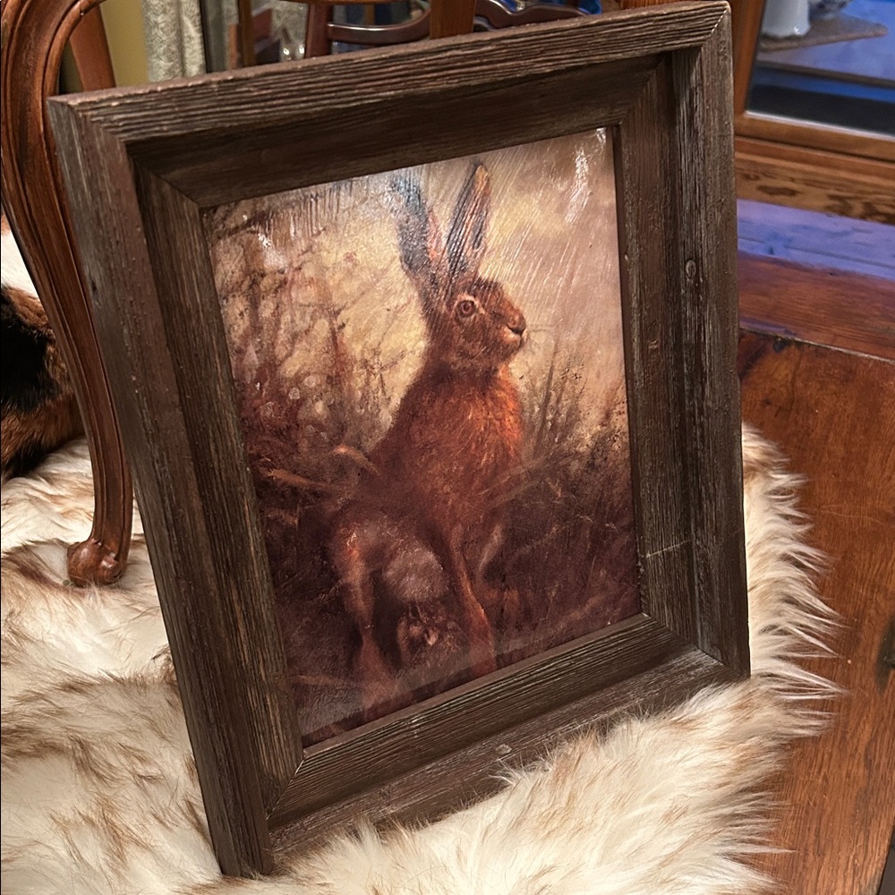 Rustic Brown Framed Rabbit Fine Art Print - Picture 1 of 7